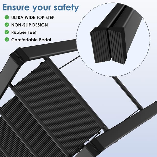 Detalle de Scala pieghevole in alluminio a 4 livelli antiscivolo fino a 150 kg (nera) per casa, cucina e ufficio