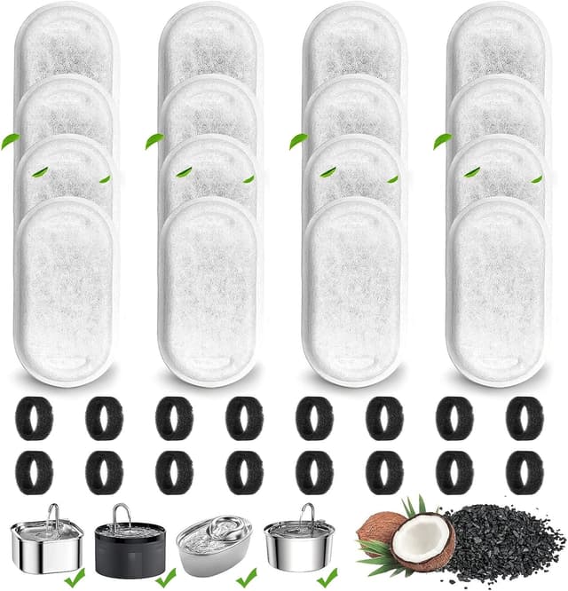 Detalle de anyuan boy 32er Trinkbrunnen-Filter Set für Katzenbrunnen (108 oz/3,2 L & 67 oz/2 L) – 16 Kohle- und 16 Schaumfilter