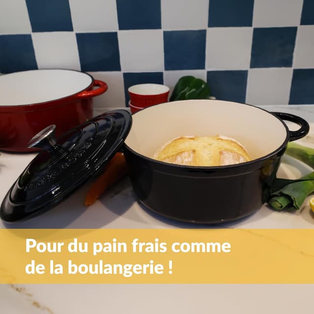 Detalle de Chefarone emaillierter Gusseisen-Brotbacktopf (24 cm, 3,5 l) mit Deckel – Induktion, Schmoren & Braten