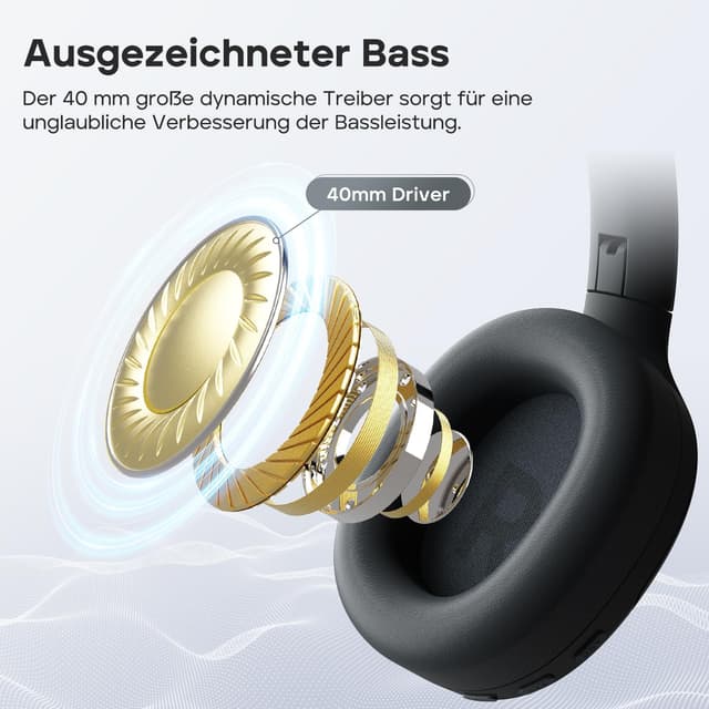 Detalle 2 de Tribit QuietPlus 81 Over‑Ear Kopfhörer 110 Std. 📧