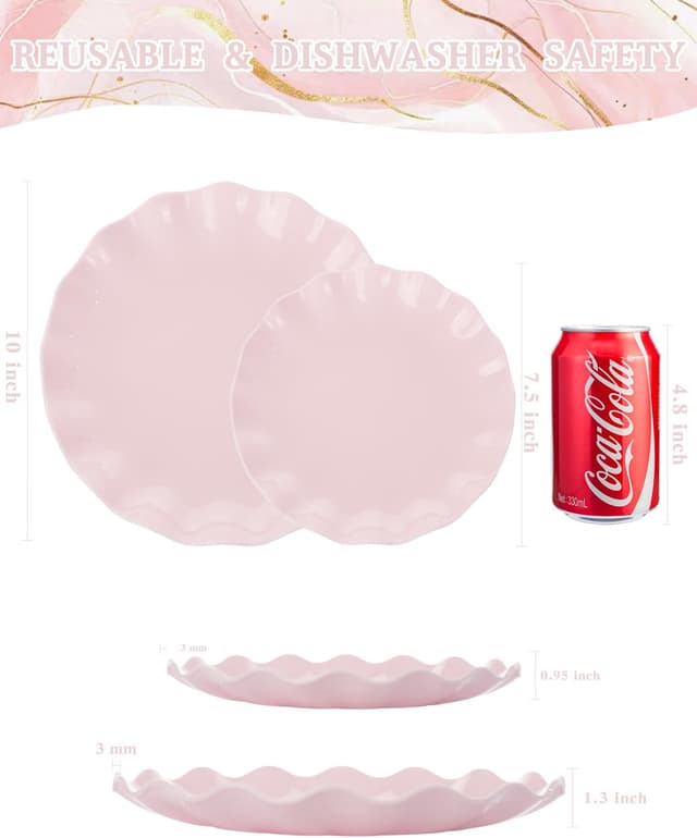 Detalle de LIYH Pink Scalloped Party Plates 24 pcs 🍽