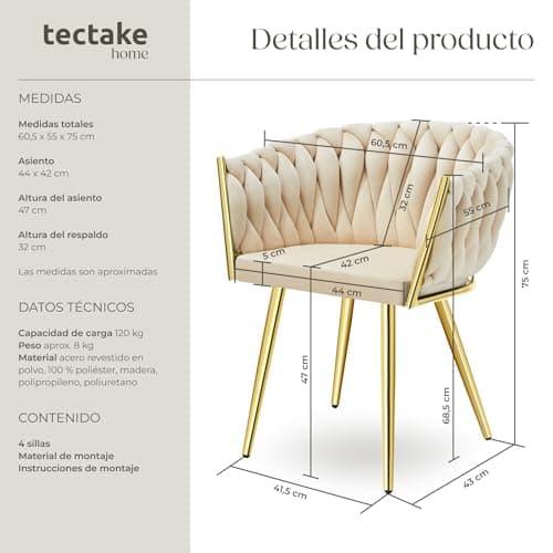 Detalle de TecTake® Juego de Sillas Acolchadas con Reposabrazos