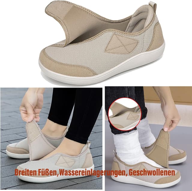 Detalle de Gaatpot Extra-Weit Hausschuhe mit Klettverschluss für breite, geschwollene Füße (36–44)