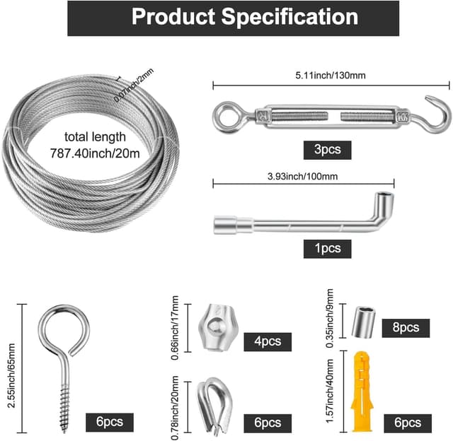 Detalle 2 de SHBAOCH Garden Wire Trellis Kit with 20m Stainless Steel Cable, PVC Coating & M4 Turnbuckles