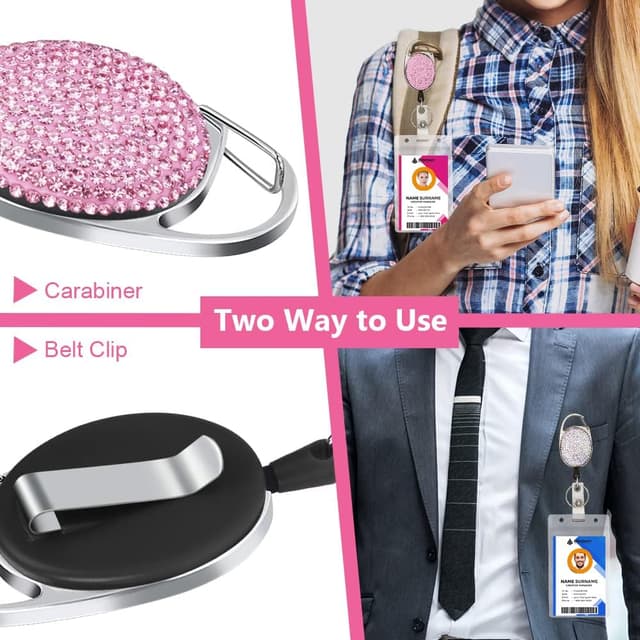 Detalle de Vicloon einziehbarer Schlüsselanhänger mit ID-Kartenhalter (3 Stück) – Ausweishalter mit Strass-Optik
