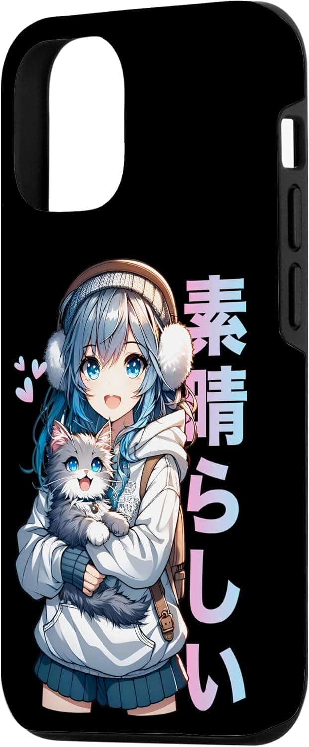 Detalle 2 de Coque iPhone 12 chat kawaii manga