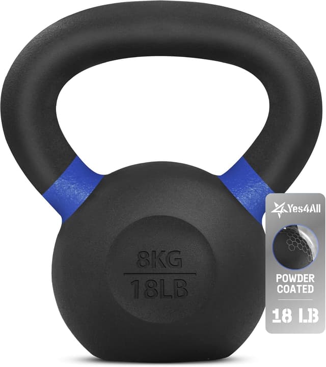 Detalle de Yes4All powder coated cast iron kettlebell set (4–32kg) for home gym training