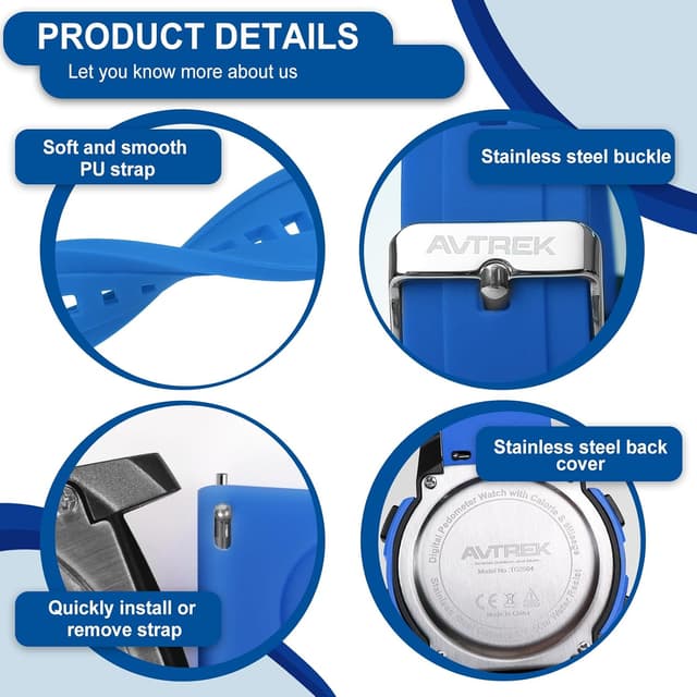 Thumbnail 6 de AVTREK Waterproof Pedometer Watch Step Counter (LCD large numbers, no app/Bluetooth required)