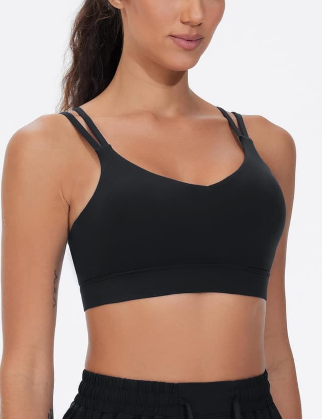 Detalle de THE GYM PEOPLE Soutien-gorge de sport à bretelles spaghetti rembourrées pour femme