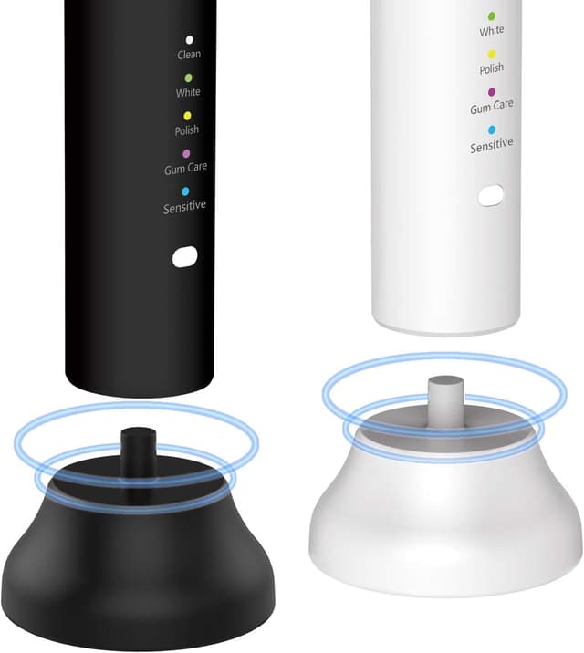 Detalle 2 de Lächen elektrische Schallzahnbürste Doppelpack (2 Handstücke) mit 2 Reise-Etuis, 5 Modi und 10 Ersatzbürstenköpfen