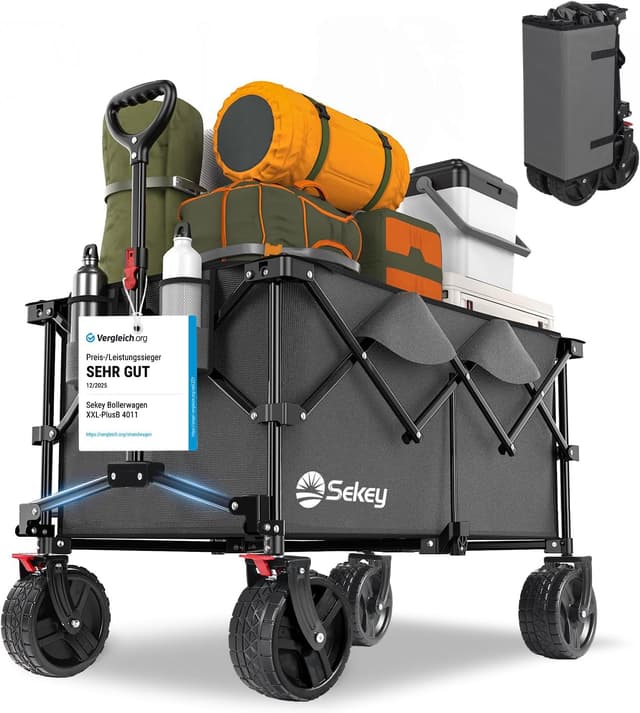 Detalle de Sekey XXL Plus Bollerwagen faltbar mit Bremsen, All-Terrain XXL-Reifen und 200 l Ladevolumen (4011) – Anthrazit