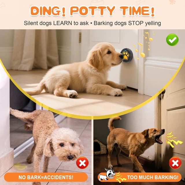 Detalle de ChunHee Dog Bell for Puppy Toilet Training (0–115dB, Adjustable Volume) with 28 Ringtones, Black/Yellow – 1 Pack
