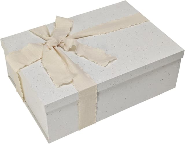 Detalle de Tekhoho Off-White Large Gift Box (32x22x11cm) – reusable, foldable gift box with lid & ribbon