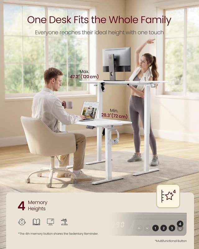 Detalle 2 de VASAGLE Electric Standing Desk (LSD310WZ01) – height adjustable home office desk, 100 x 60 cm, 4 memory presets