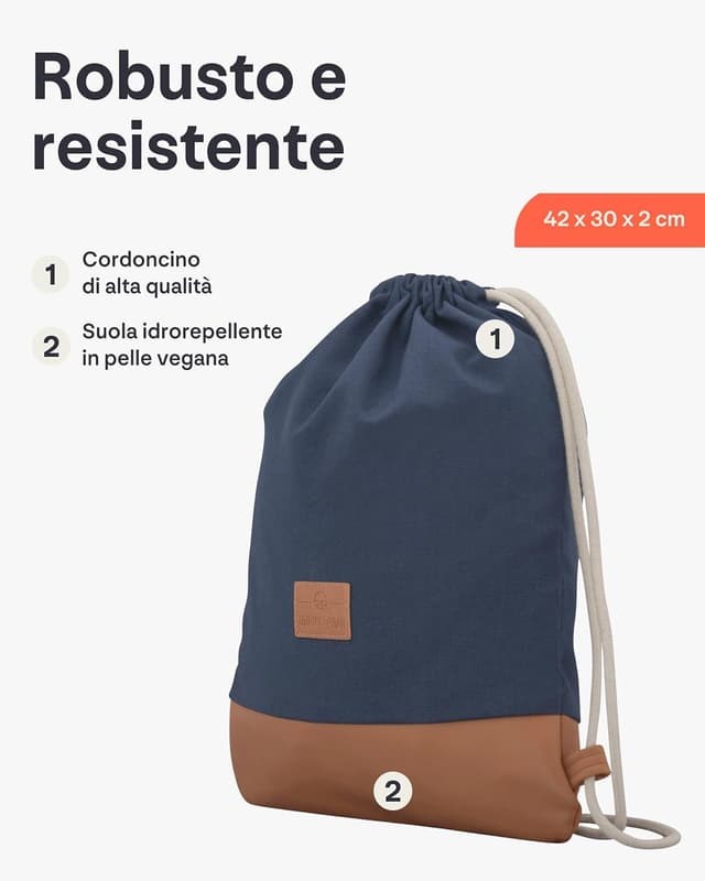 Detalle de Johnny Urban Zaino con cordoncino Luke in cotone idrorepellente: borsa sportiva per festival e palestra