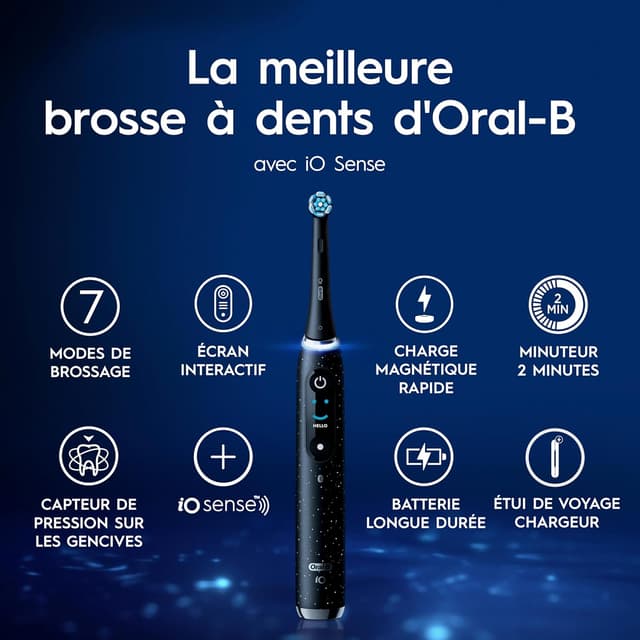 Detalle 2 de Oral-B iO 10 brosse à dents électrique intelligente noire – 7 modes, capteur de pression et iO Sense