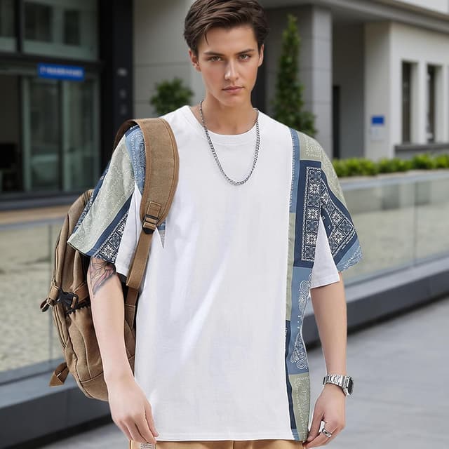 Detalle de T-Shirt im Harajuku Stil, Patchwork Kurzarm