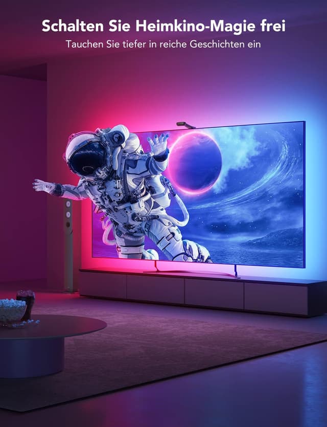 Detalle de Govee Envisual TV Hintergrundbeleuchtung T2 mit Dual-Kamera für 75–85 Zoll, RGBIC WiFi LED Strip (Alexa & Google Assistant)
