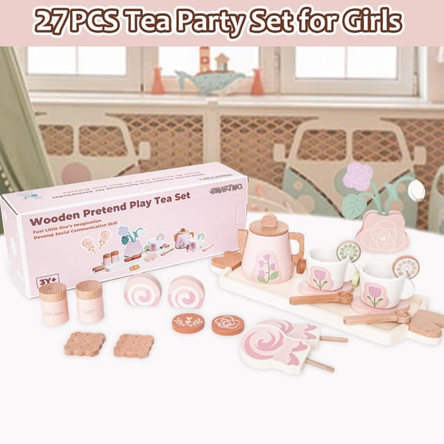 Thumbnail 2 de Smartwo 27PCS wooden tea set for toddlers 🍵