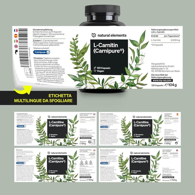 Thumbnail 5 de L-Carnitina 2000 con Carnipure, 2000 mg per dose giornaliera – 120 capsule vegan