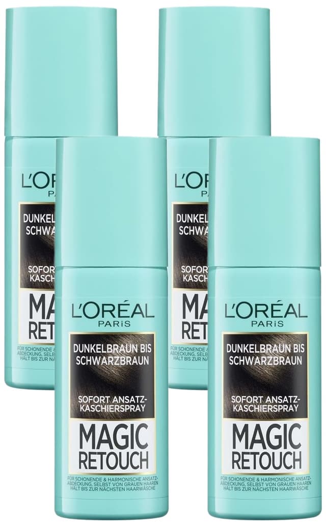 Imagen de L’Oréal Paris Magic Retouch Ansatz-Kaschierspray Dunkelbraun bis Schwarzbraun (4er-Pack, 1×75 ml pro Dose) en OfertitasTOP