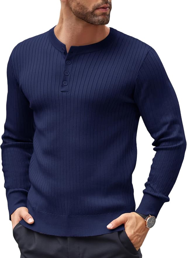 Detalle 2 de COOFANDY Henley Pullover mit Knopfleiste