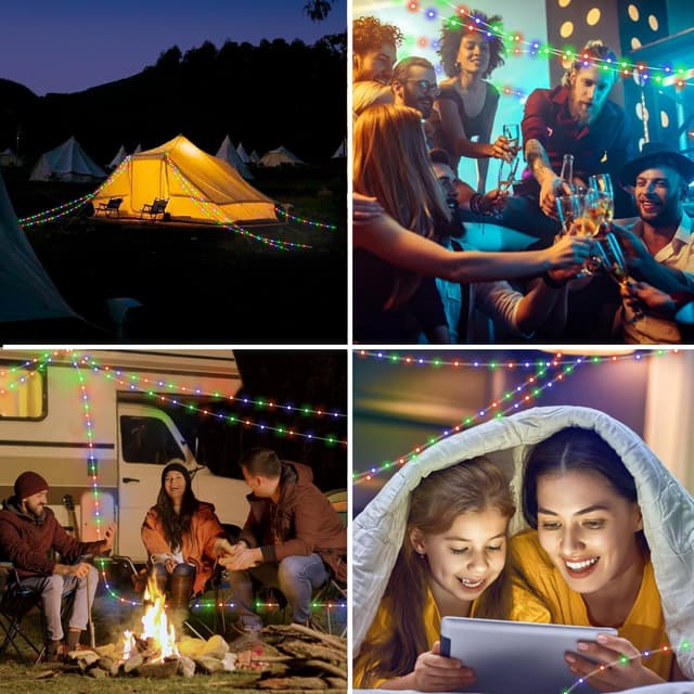 Detalle de HAMLITE Camping Light String (Rechargeable Battery) – 20m RGB fairy lights reel, tent & outdoor decor