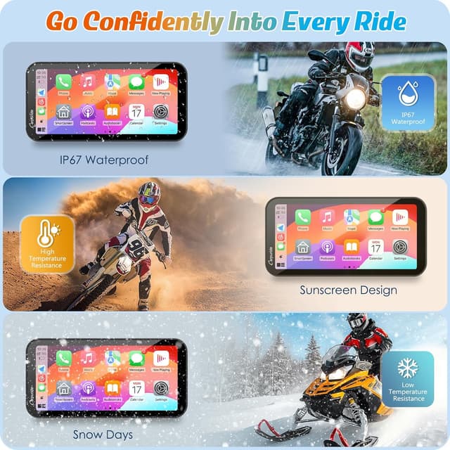 Detalle 2 de Carpuride W603 6.3" Waterproof Motorcycle CarPlay Screen (Wireless CarPlay & Android Auto, BT Audio, GPS, voice control)