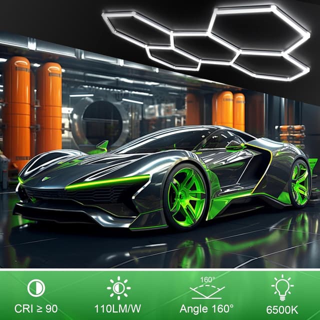 Detalle de TODEHI Hexagon Garage Light (5-hex) 192W linkable LED shop lights