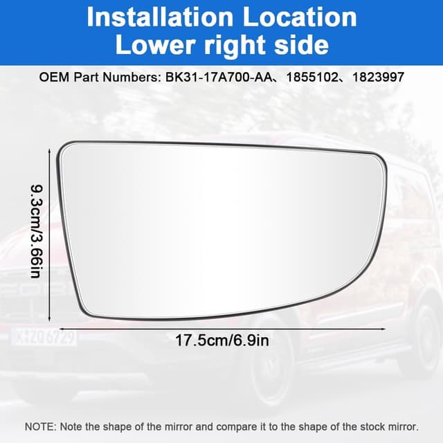 Detalle 2 de vsshe Lower Right Mirror Glass Replacement for Ford Transit MK8 (2014+) BK31-17A700-AA