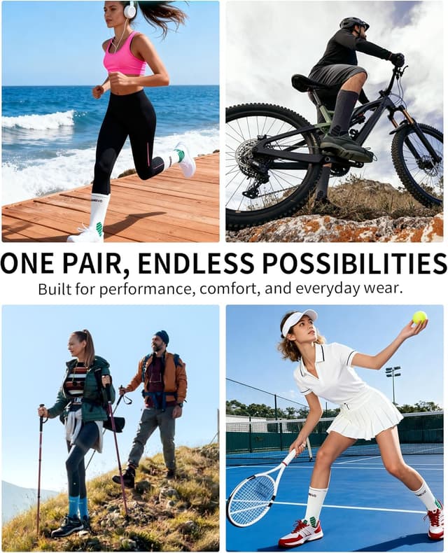 Thumbnail 6 de CAMBIVO 2 Pairs Compression Crew Running Socks with Cushion & Arch Support