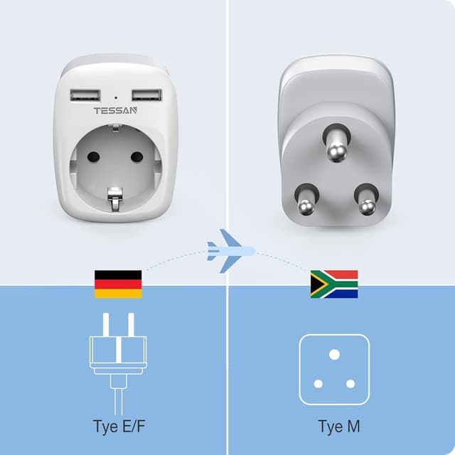 Thumbnail 5 de TESSAN Reiseadapter SĂŒdafrika Typ M mit 2 USB đ