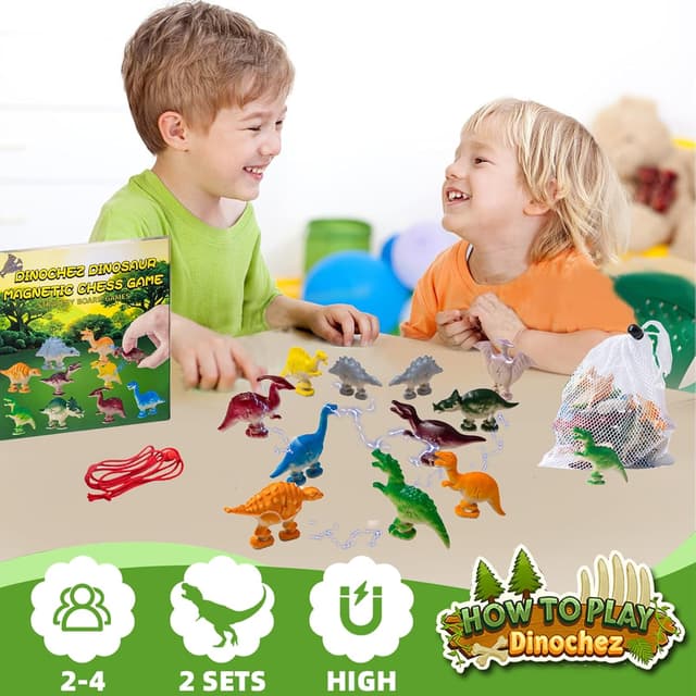 Detalle de CWENDANER Magnetisches Dinosaurier-Schachspiel für Kinder ab 3 Jahren (20 magnetische Dino-Figuren, Seilring & Beutel)