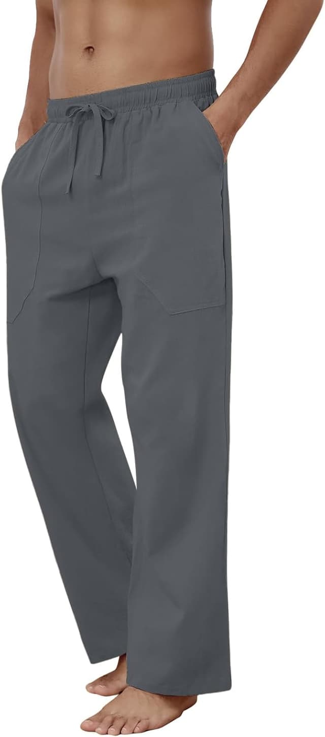 Detalle de Puimentiua Leinenhose Herren – leichte Sommerhose mit Tunnelzug, Taschen und Leinen-Baumwoll-Mix (S–3XL)