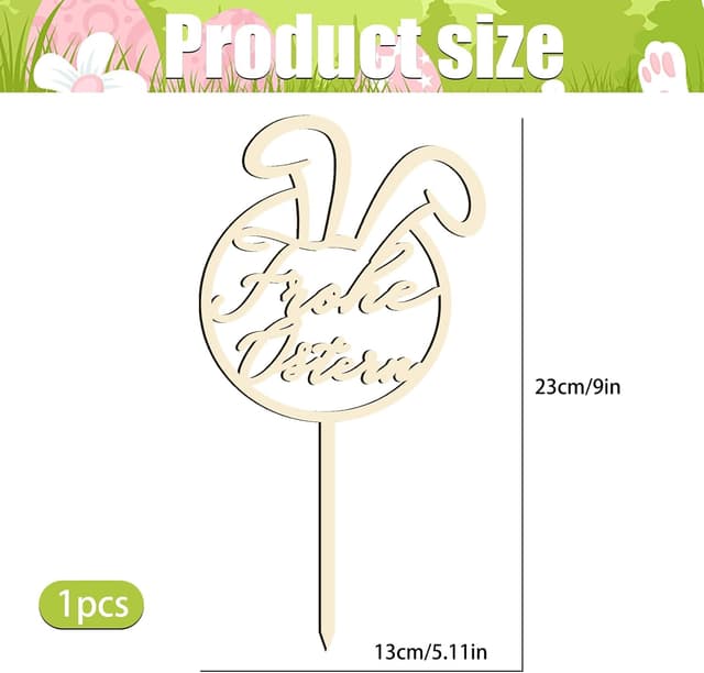 Detalle 2 de Cake Topper Frohe Ostern aus Holz 12×23 cm