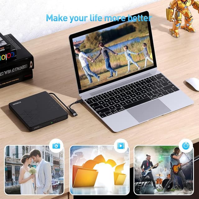 Detalle 2 de ORIGBELIE 6 in 1 Externes CD DVD Laufwerk USB 3.0 đ