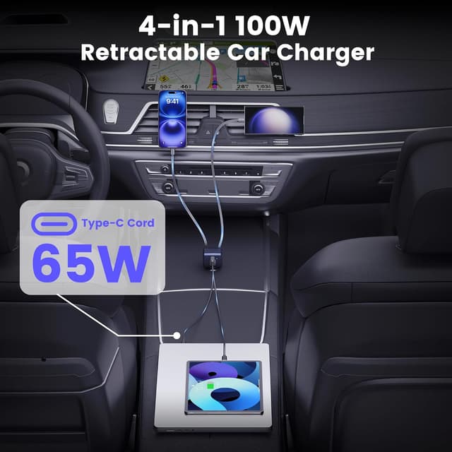 Thumbnail 6 de RAMPOW 100W Zigarettenanzünder USB‑C 4‑in‑1 (einziehbares Auto-Ladegerät) mit 65W Schnellladung