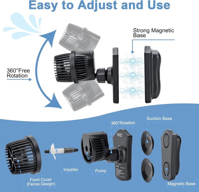 Detalle de hygger 7875LPH Aquarium Wave Maker Pump (12W) with strong magnetic suction base
