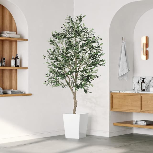Detalle 1 de YOLEO 6FT Artificial Olive Tree (Style 5) – Faux Olive Silk Plant for Indoor & Balcony Decor
