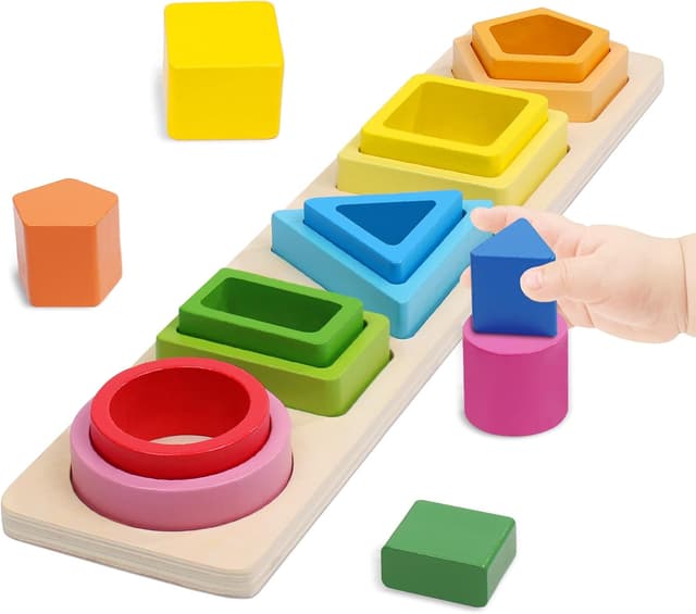 Detalle de wotoyd Jouet Montessori en bois à empiler et à trier (1 à 3 ans)