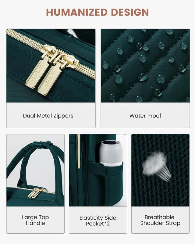 Detalle de LOVEVOOK Damen-Rucksack für 15,6 Zoll Laptop (wasserdicht) – Dunkelgrün