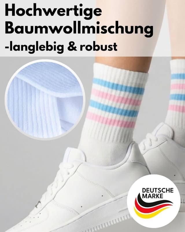 Detalle de sockenkauf24 Damen Tennissocken (6 Paar) – Sportsocken mit verstärkter Ferse & Fußspitze