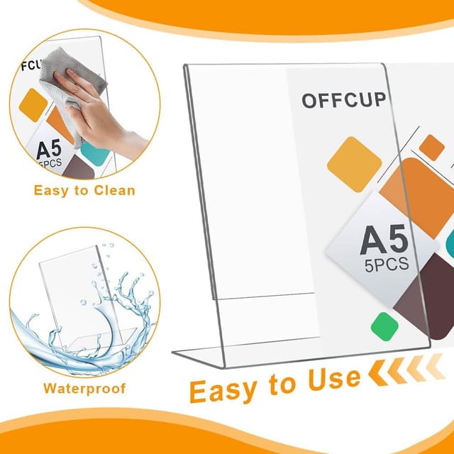 Detalle de OFFCUP Acryl Display Ständer (5er-Set) für A5 – doppelseitiger L-Ständer als Menükartenhalter