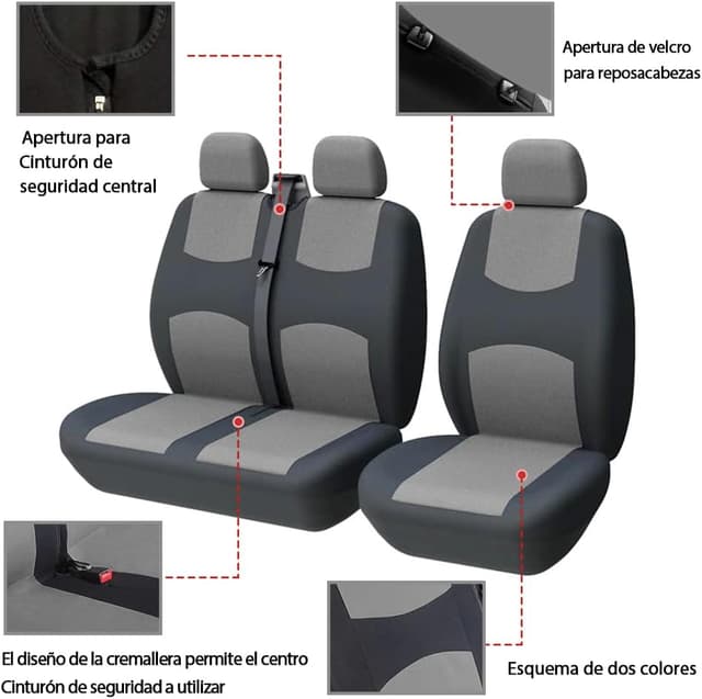Detalle de TOYOUN fundas asientos 1+2 gris para furgonetas