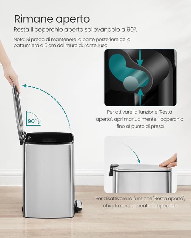 Detalle de SONGMICS LTB592E01 pattumiera da cucina da 20 L con pedale, cestino interno e chiusura morbida