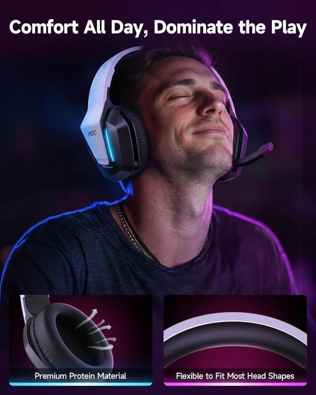Detalle de AOC Gaming Headset for PS5, PS4, PC, and Xbox Series (3.5mm, RGB surround, noise-canceling mic)