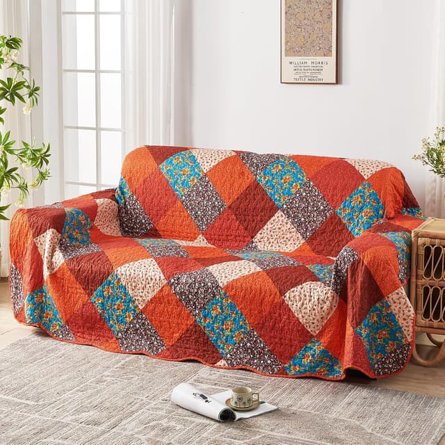 Detalle de Qucover Patchwork Couvre Lit et Dessus de Lit réversible 150x200 cm (1 personne) en boutis matelassé