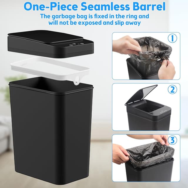 Thumbnail 6 de KOEYLE Bathroom Trash Can with Lid (2-Pack, 2.2 Gallon) Touchless Automatic Sensor Smart Bin, Black