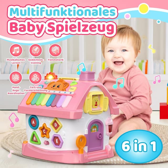 Detalle 2 de dashfor Montessori Spielhaus-Spielzeug für Mädchen (1–3 Jahre), 6-in-1 Multifunktionshaus in Rosa