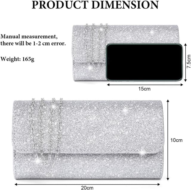 Thumbnail 3 de OSDUE Kettentasche Glitzer-Clutch Silber